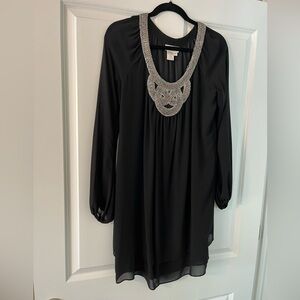 Elegant Black Long Sleeve Dress with beaded detail